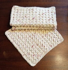 Hand Crocheted Dishcloth 100% Cotton Set of 3 - Natural w/ Fleck
