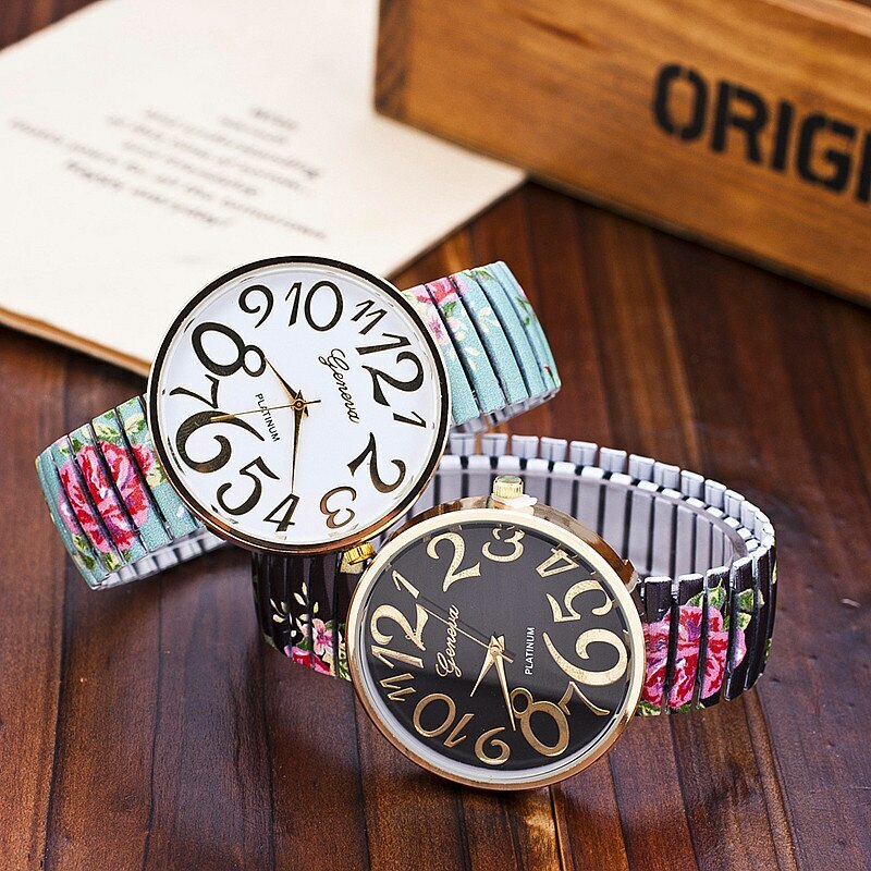 Montre Bracelet Quartz Femme Motif Fleurs Décontracté Mode Bijoux Heure  GENEVA