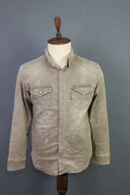 Dsquared 2 Brown Disstressed Snap Up Pockets Overshirt Shirt Size 46