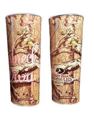SET OF 2-OZ SHOT GLASSES ONE RED NECK DIVA & ONE BREAK-UP INFINITY MOSSY OAK BRN