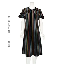 RED VALENTINO Black Knit Tent Dress with Multi-Colored Stripes SIZE Small