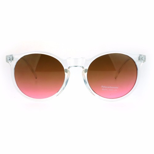 Clear Frame Sunglasses Round Keyhole Retro Fashion Color Gradient Lens - Picture 28 of 30