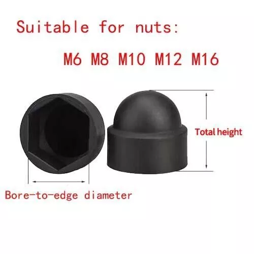 Black PE Plastic Outer Hexagon Screw Nut Protective Cover Caps 10pc/set M6 - Picture 1 of 1