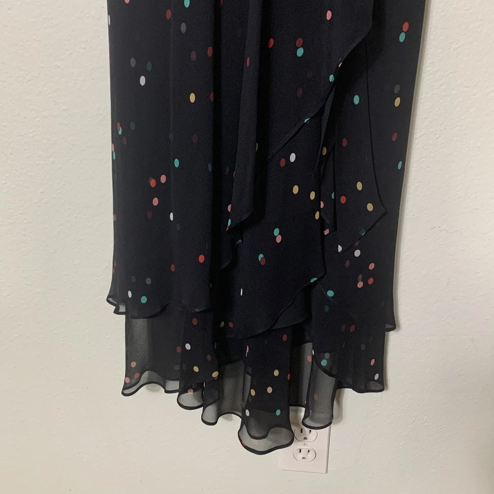 Vestido Anne Klein Talla 10 100% Seda Lunares Transparente Completamente Forrado Envolvente Sin Mangas Foto 3 de 4