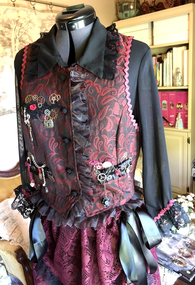 Steampunk Victoriano Cosplay Pantalones Spats Encaje Reciclado Chaleco 5 piezas Disfraz S/M Foto 4 de 4