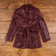 Vintage Etienne Aigner Leather Jacket M 80s Belted Red Womens Button
