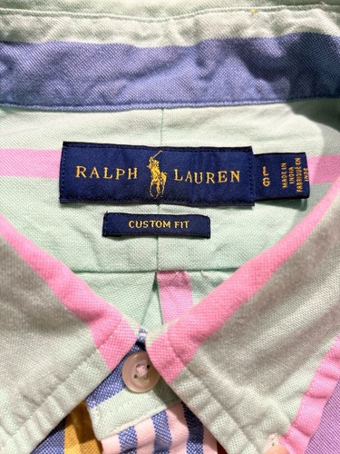Ralph Lauren Flesh Pony Oxford Shirt Colorful Pastel Striped Button Down Mens L - Picture 4 of 9