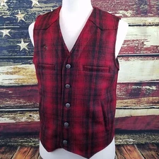 Wyoming Traders Mens Wyoming Wool Cowboy Ranch Wear Vest - RED PLAID