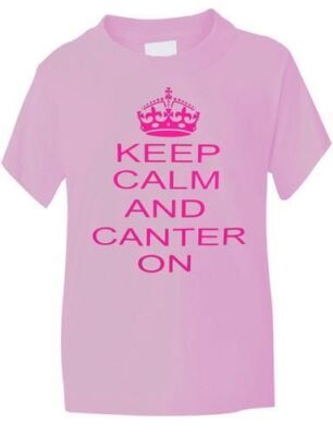 T-Shirt Keep Calm and Canter on Horse Reiten Pony Jungen Mädchen Kinder Alter 1-13