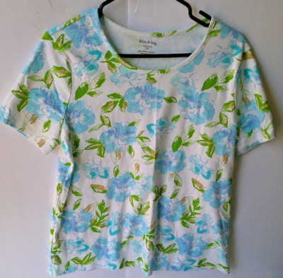 WHITE STAG Blue Floral Women's Short Sleeve Shirt XXL/2XG (20)