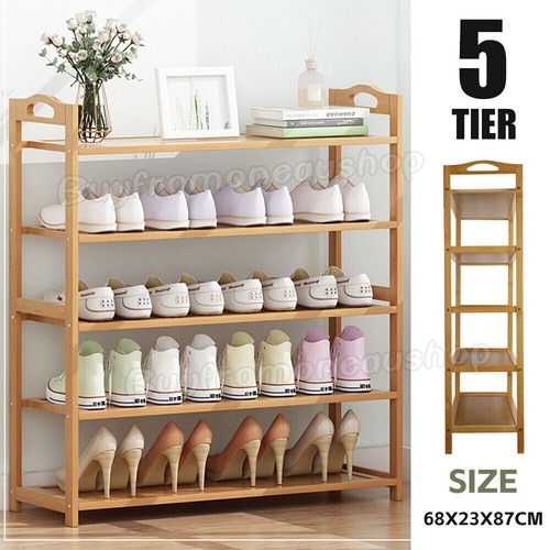 3-5 Tiers Layers Bamboo Shoe Rack Storage Organizer Wooden Shelf Stand Shelves - Picture 13 of 13