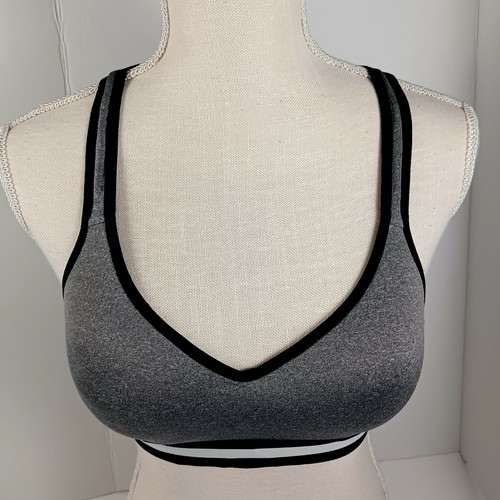Fruit Of The Loom Sports Bra 34 Black Gray Racerback V-Neck -Lined -Stretch - Picture 5 of 13