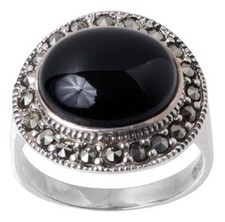 BLACK ONYX .925 STERLING SILVER RING SIZE 8  UP R06003