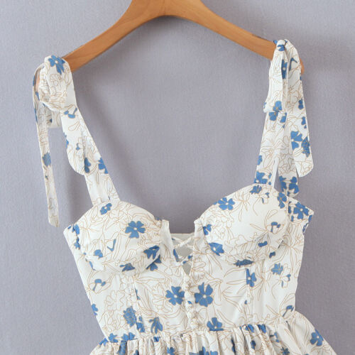 Damen Blumenriemen Cami Kleid Sweetheart Ausschnitt Hohe Taille Abgestuft Sommer - Picture 9 of 12