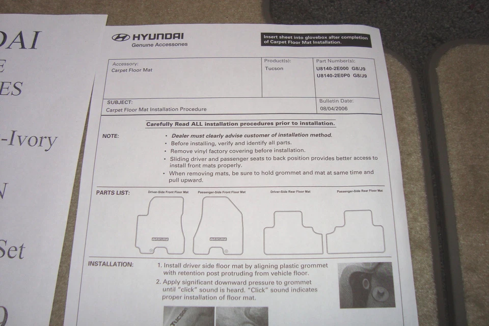 Juego de 4 alfombrillas de felpa para Hyundai OEM premium marfil para Tucson 05-09 Y1 Foto 4 de 4