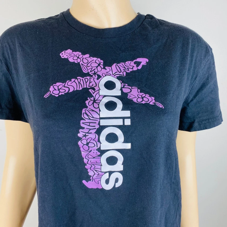 Adidas черный короткий рукав футболка Summer счастливые полоски любовь женщин большой L - Изображение 2 из 4