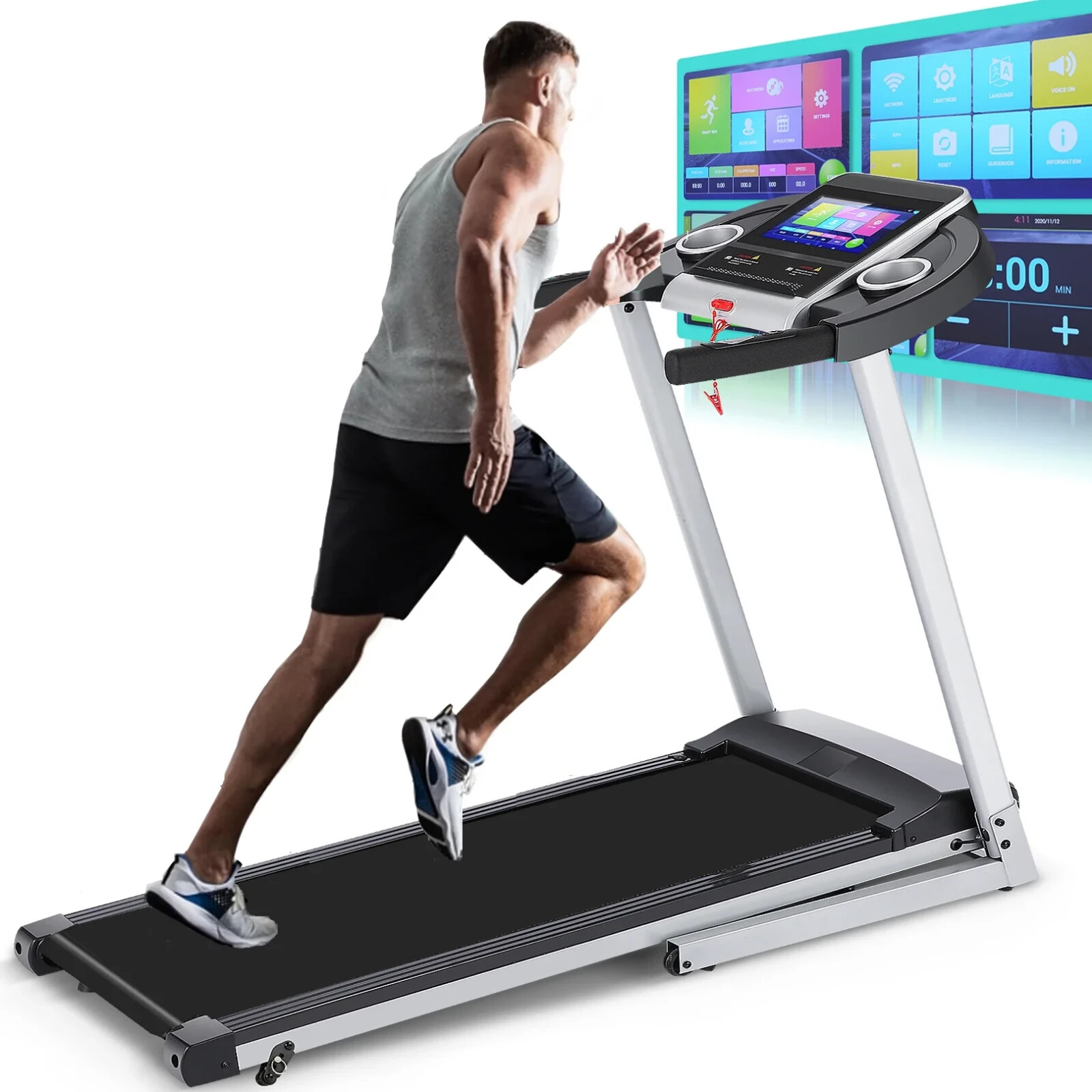 3.25HP Folding Treadmill with 10" HD TV Touchscreen & Incline for Home Gym HOT🔥