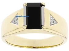 Natural  Black Onyx & CZ Gemstones Gold Plated 925 Sterling silver Ring #J22