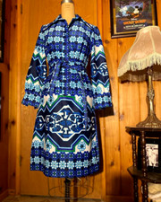 1960's Blue LANVIN Shirt Dress With Matching Belt Size 8 Psychedelic