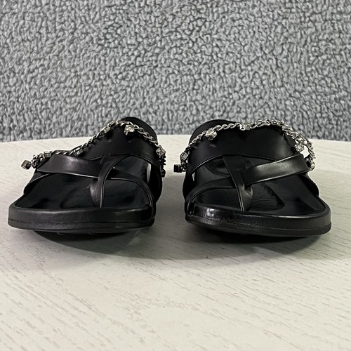 Tatami Sandals Womens 38 / 7 Black Birkenstock Gem Chain Glam Toe Loop Slides - Picture 5 of 16