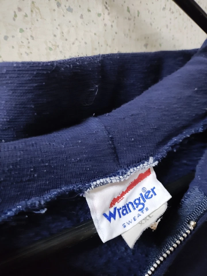 Sudadera con Capucha Wrangler Vintage Unisex XXL Cremallera Sólida Azul Marino Hecha en EE. UU. Limpia Foto 3 de 4