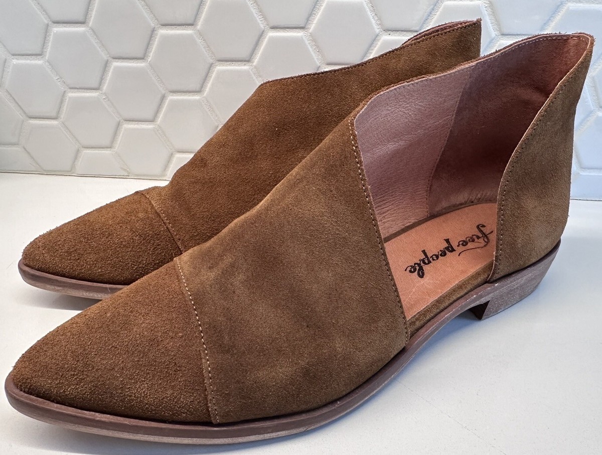 Free People Royale Flats Brown Suede Leather D’orsay Cut Out Slip On 37 US 