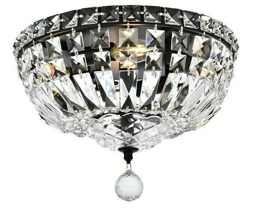 Black with Silver Crystal Flush Mount 4 Light Fixture Dining Room Lighting 12" - Picture 3 of 8