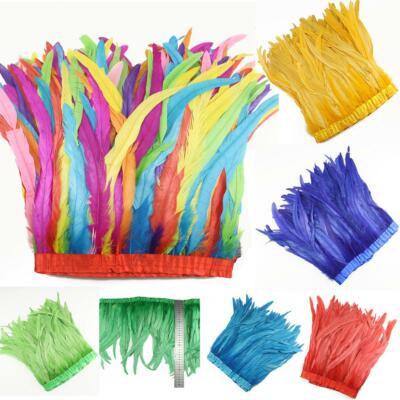 2 Meters Chicken Tail Feathers Trim Fringe 15-35CM/6-14 INCH Plumes On Ribbon 