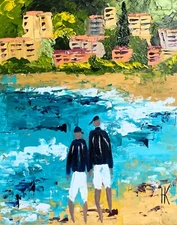 Positano Painting Couple Original Art Amalfi Coast Oil Impasto Italy Wall Art