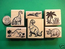 Dinosaur Rubber Stamp Set with Landscape Images, wd mtd