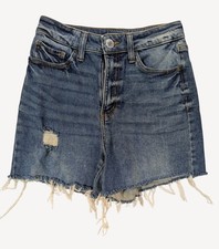 SO Womens Distressed Denim High-Rise Shorts Frayed Hem Size 3/26W Medium Wash