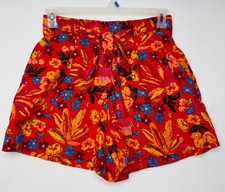 C&C California Women Floral Print Red High Waisted Tie Waist Shorts Size 6