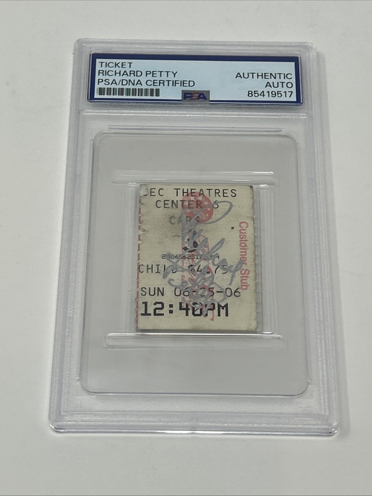 Richard Petty Signed Autographed DISNEY PIXAR CARS Movie Ticket 2006 PSA DNA