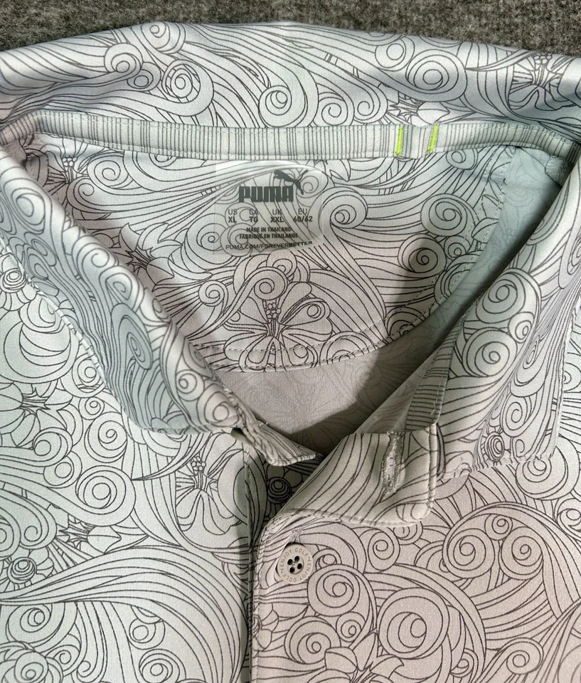 彪马 MATTR Gust O' Wind 男式短袖高尔夫 Polo 衫 XL 灰色 AOP 弹性 — 第 3/4 张图片