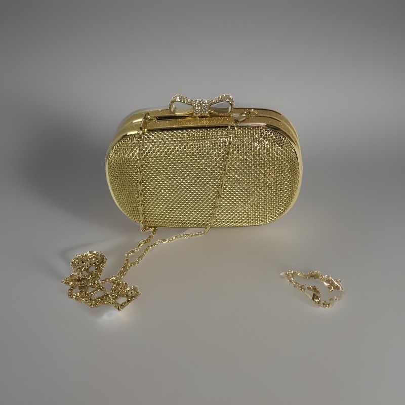 Gold Mesh,Y2K Retro-Chic Crystal Embellished Deco Bow Clasp, Xbody, Clutch
