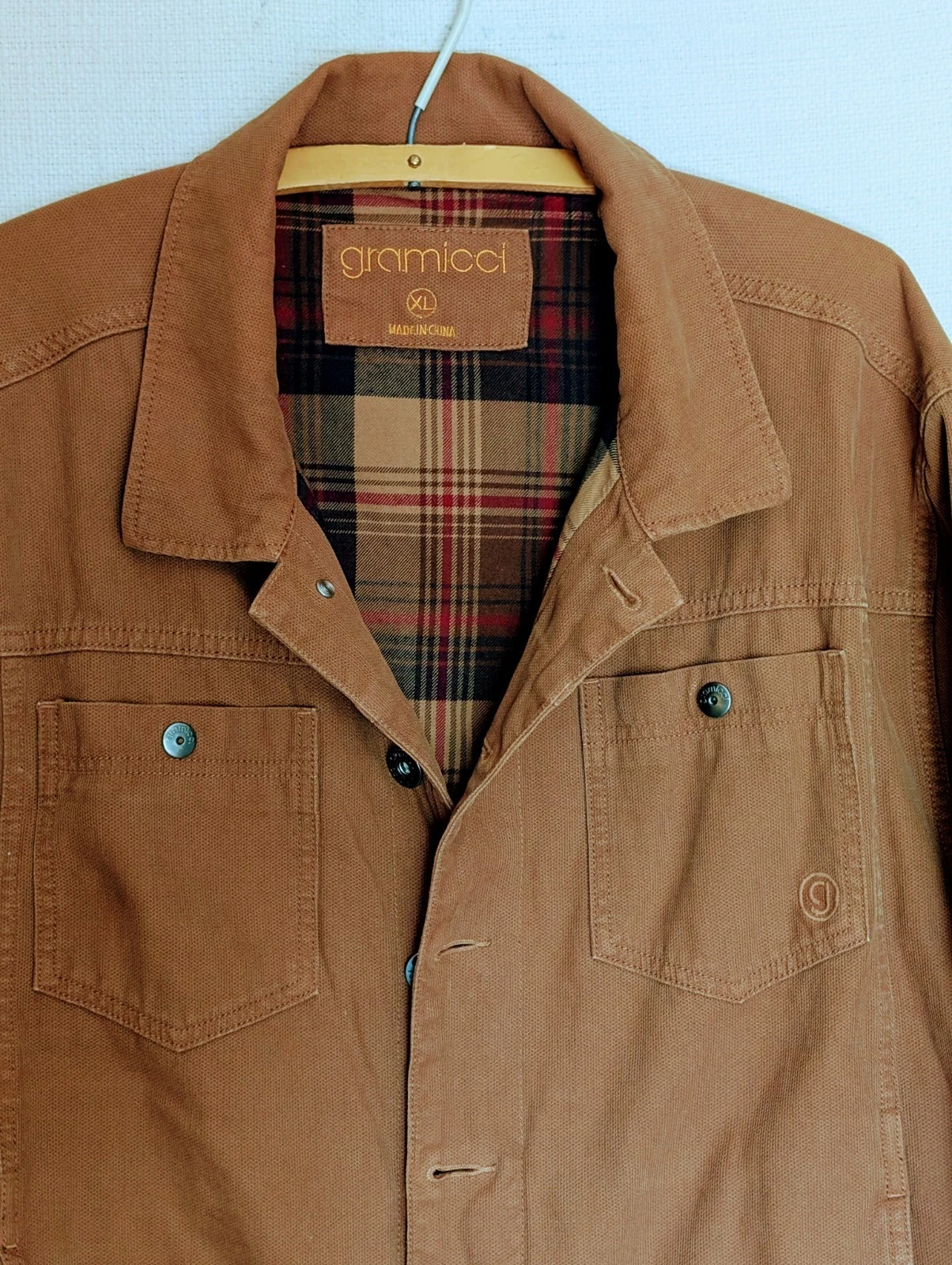 Gramicci Canvas Coat Button Up Brown X- Large Plaid Flannel Lining Pockets - product detail image 1