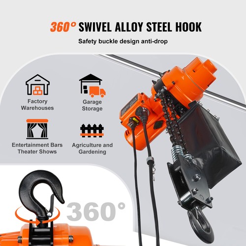 Electric Chain Hoist 2200lbs Single Phase Crane 20 ft Lift 2-in-1 Remote Control - Picture 6 of 12