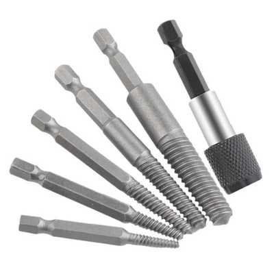 6 PCS Hex Shank Broken Screw Extractor Kit Reverse Thread Remover Tool Set