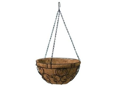 Panacea Products 14'' Romantic Style Hanging Basket with Coco Liner , Black Steel