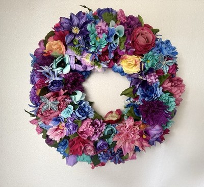 22  Handmade Colorful Floral Wreath Butterfly Spring Summer Front Door Decor