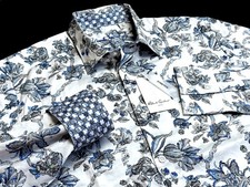 Robert Graham Mens XL Geometric Floral Vibrant Print Sport Shirt White Blue 198