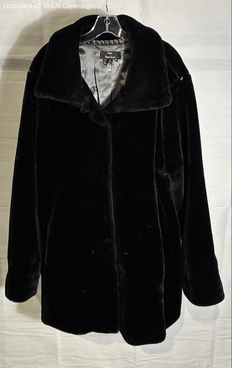 Manteau Fausse Fourrure Dennis Basso – Noir, Taille XS, Femme, Col Châle