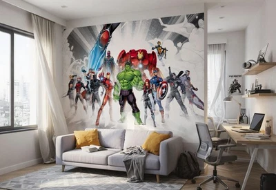 Children's bedroom wallpaper mural Marvel Avengers white boys room decor + GLUE - Image 1 of 4