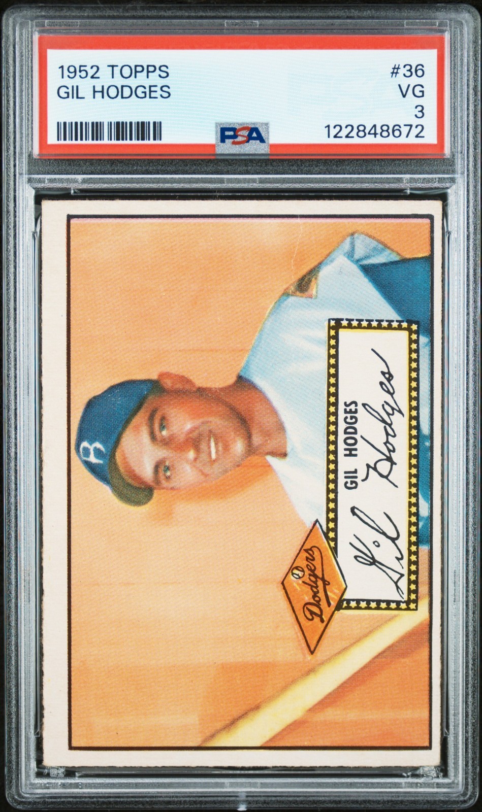 1952 Topps #36 Gil Hodges PSA 3 Red Back Dodgers HOF