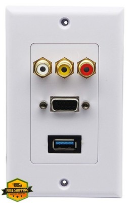 zdyCGTime 3RCA USB VGA Wall Plate Mount Socket White
