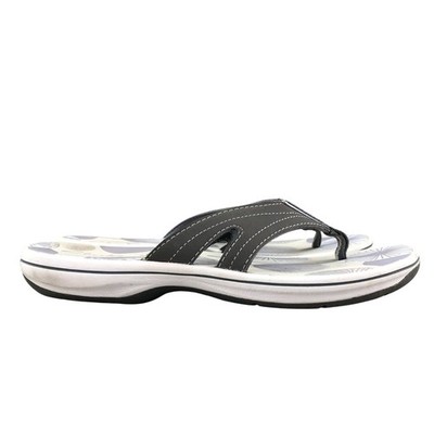 Clarks Women's Size 9M Grey White Open Round Toe Slip On Thong FlipFlops Sandals