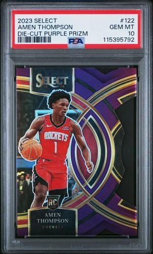 2023-24 Panini Select Prizm Amen Thompson Premier Purple Die Cut RC /99 PSA 10