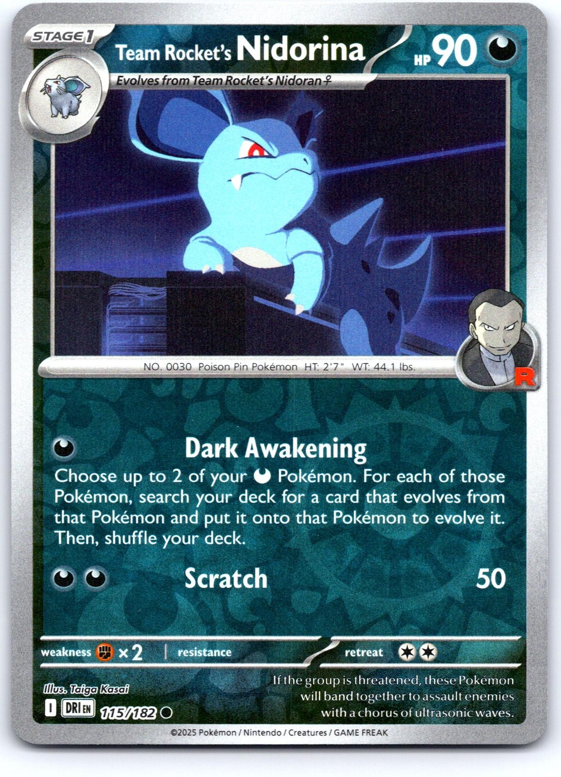 Team Rocket's Nidorina 115/182 Common Destined Rivals Pokemon Reverse Holo NM