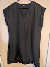 Madewell Duskway Eyelet V Neck Short Sleeve Dress MEDIUM Black Shift Pockets!