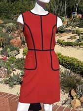 Tory Burch Red Blue Trim Wool Dress Size 4 Sleeveless Back Zip Lined Pockets